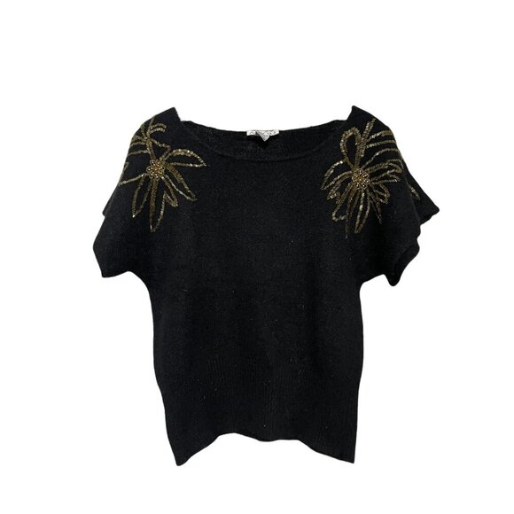 Vintage Axiom Women's Sweater Embroidered Lambswool Black Gold Size Medium - Picture 1 of 2